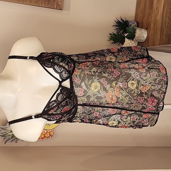 Torrid - Mesh Regency Punk Babydoll in Sketch Garden Floral Rich Black​​​ - Picture 2 of 16